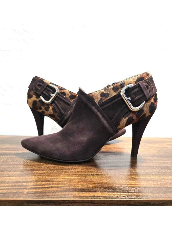 ANTONIO MELANI Shoes - Antonio Melani Winona Brown Suede Leopard Print Heeled Booties Womens Size 8M